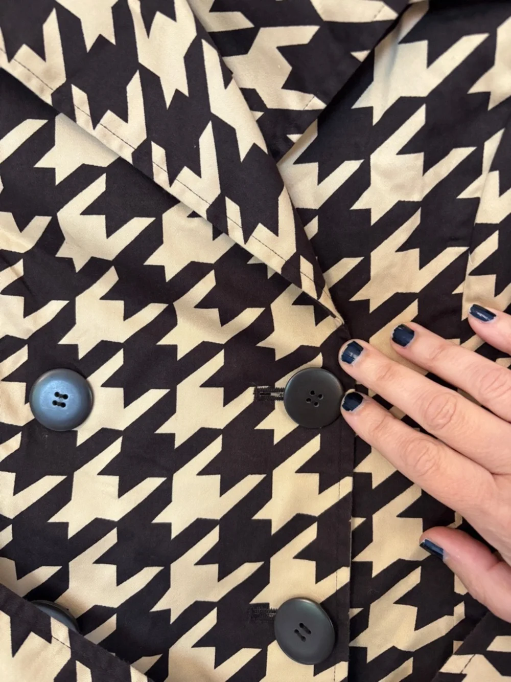 Brown Houndstooth Trench Size XS French Timeless Romantic Quiet Luxury Feminine - Picture 3 of 15